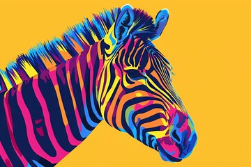 majestic zebra in vibrant shades stylish animal portrait on solid background surreal creative concept illustration