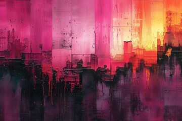 An abstract painting in shades of pink, orange, and yellow