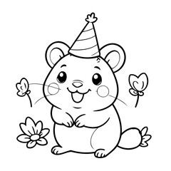 Cute vector illustration hamster drawing for toddlers coloring activity