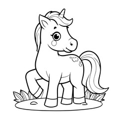 Cute vector illustration Horse doodle colouring activity for kids