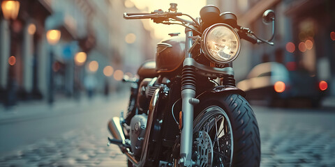 Closeup motorcycle city background