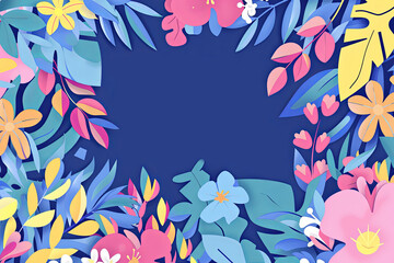 Colorful Floral Frame With Vibrant Summer Blooms on a Dark Background