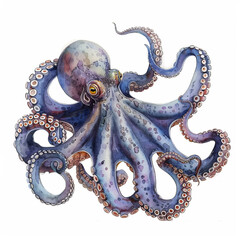 Obraz premium Detailed watercolor illustration of a blue and purple octopus, artistically rendered with vivid hues and dynamic tentacles.