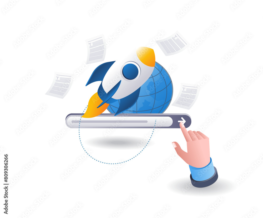 Poster searching for information technology internet search engine, infographic 3d illustration flat isomet