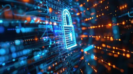 Cyber security concept. digital padlock on abstract cyber security with binary code
