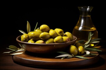 Premium Olive oil bottle virgin. Ripe extra food. Generate Ai