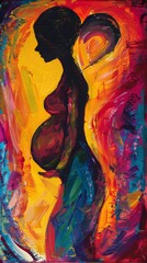 Colorful abstract portrait of a silhouetted pregnant woman