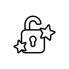 Unlock achievement line icon. Achievement icon. Achievement icon isolated on white background. Transparent background, minimalist symbol. Vector images