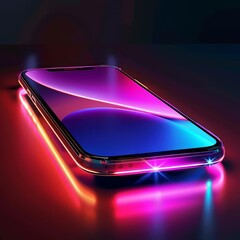 Colorful Glow HUD icon of toptier smartphones, merging elegance with technology, showcased in solid color, synth wave