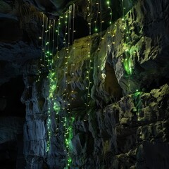 Fiberoptic vines creep along the cave walls, lighting up with historical narratives and prehistoric secrets