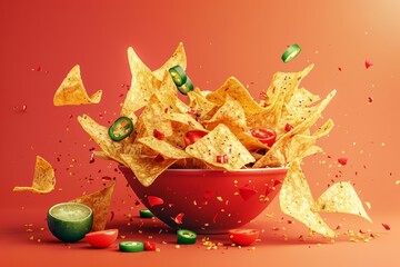 Food graphic design with nachos, elevating the casual snack to art form in a creative advertising style, illustration template