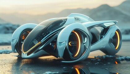 Futuristic concept of transport vehicles powered by clean energy, designed in minimal styles and sharpen cinematic look