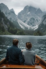 Fototapeta premium Couple Sitting in Boat on Lake