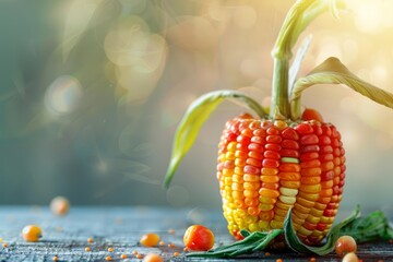 GMO food and genetically modified crops concept illustrated with an innovative manipulation food concept, banner template sharpen with copy space - obrazy, fototapety, plakaty