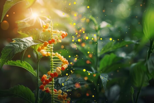 GMO food and genetically modified crops concept illustrated with an innovative manipulation food concept, banner template sharpen with copy space