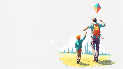 a man and a child flying a kite together in the sky