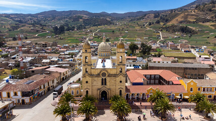 Aquitania, Boyaca - Colombia. April 14, 2024. Aerial view with drone of the Our lord of miracles parish