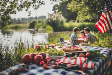 People Having A Picnic At A Picnic Table. Generative AI