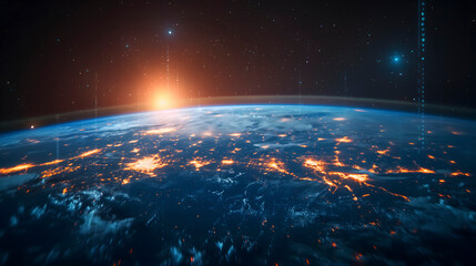 View of the planet Earth during a sunrise 3D rendering