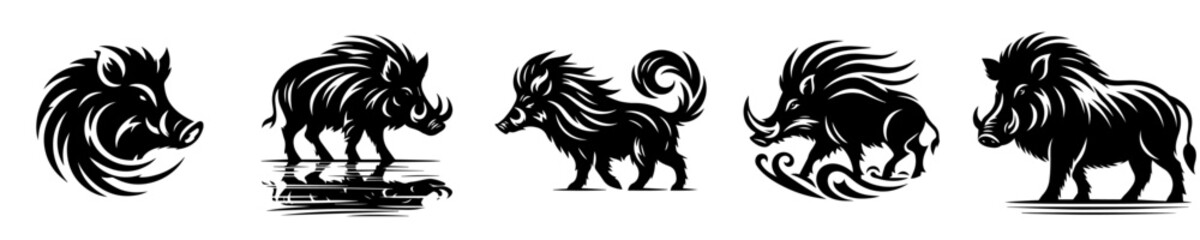 vector set of wild boar silhouettes