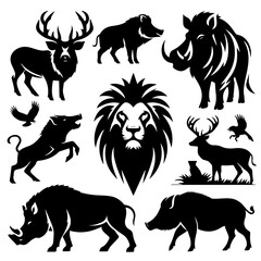 vector set of wild boar silhouettes