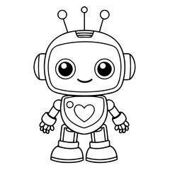 Vector illustration of a cute robot doodle for toddlers colouring page
