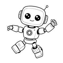 Obraz premium Cute vector illustration robot hand drawn for kids coloring page