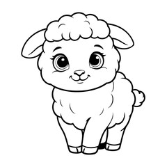 Cute vector illustration Sheep drawing for kids colouring activity