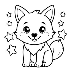 Simple vector illustration of Wolf for kids colouring worksheet