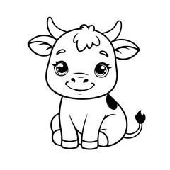Simple vector illustration of Cow colouring page for kids