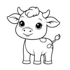 Simple vector illustration of Cow doodle for toddlers worksheet