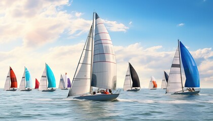 Obraz premium Luxury yachts at Sailing regatta. Sailing in the wind through the waves at the Sea.