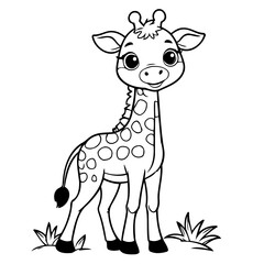 Vector illustration of a cute Giraffe drawing for colouring page