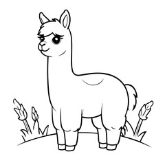 Vector illustration of a cute Llama drawing for kids colouring page