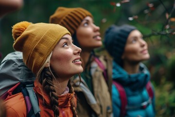 Fototapeta premium Group of diverse young female friends in outdoor