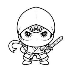 Simple vector illustration of Ninja hand drawn for toddlers