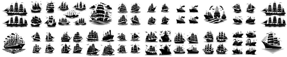 vector set of boat ship silhouettes