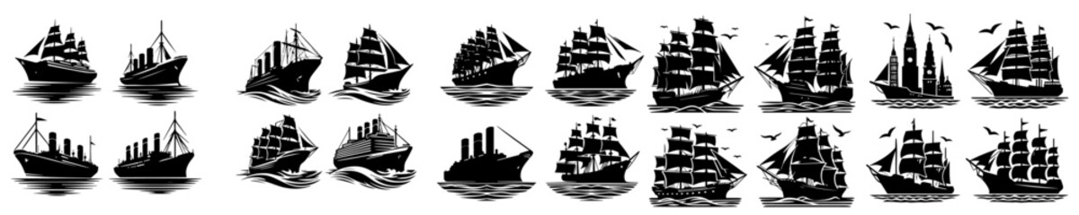 vector set of boat ship silhouettes