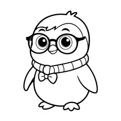 Cute vector illustration Penguin doodle black and white for kids page