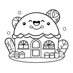 Vector illustration of a cute bakery drawing for toddlers coloring activity