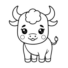 Vector illustration of a cute bull drawing for toddlers coloring activity