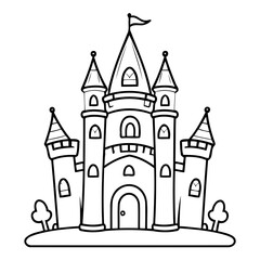 Simple vector illustration of Castle drawing for kids page