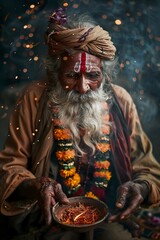 Obraz premium spiritual Indian old man celebrates religious