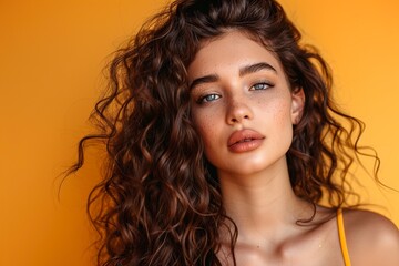 Naklejka premium Sexy girl with long and shiny wavy hair