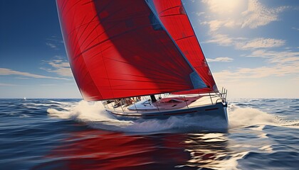 Luxury yachts at Sailing regatta. Sailing in the wind through the waves at the Sea red sail