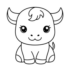 Cute vector illustration bull hand drawn for kids page