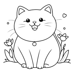 Simple vector illustration of Cat drawing for kids colouring activity