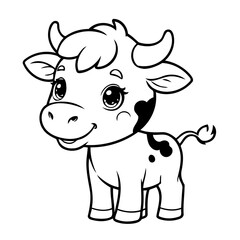 Fototapeta premium Vector illustration of a cute Cow doodle for toddlers coloring activity