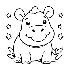 Cute vector illustration Hippo for toddlers colouring page