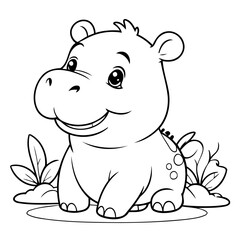 Cute vector illustration Hippo drawing for toddlers coloring activity